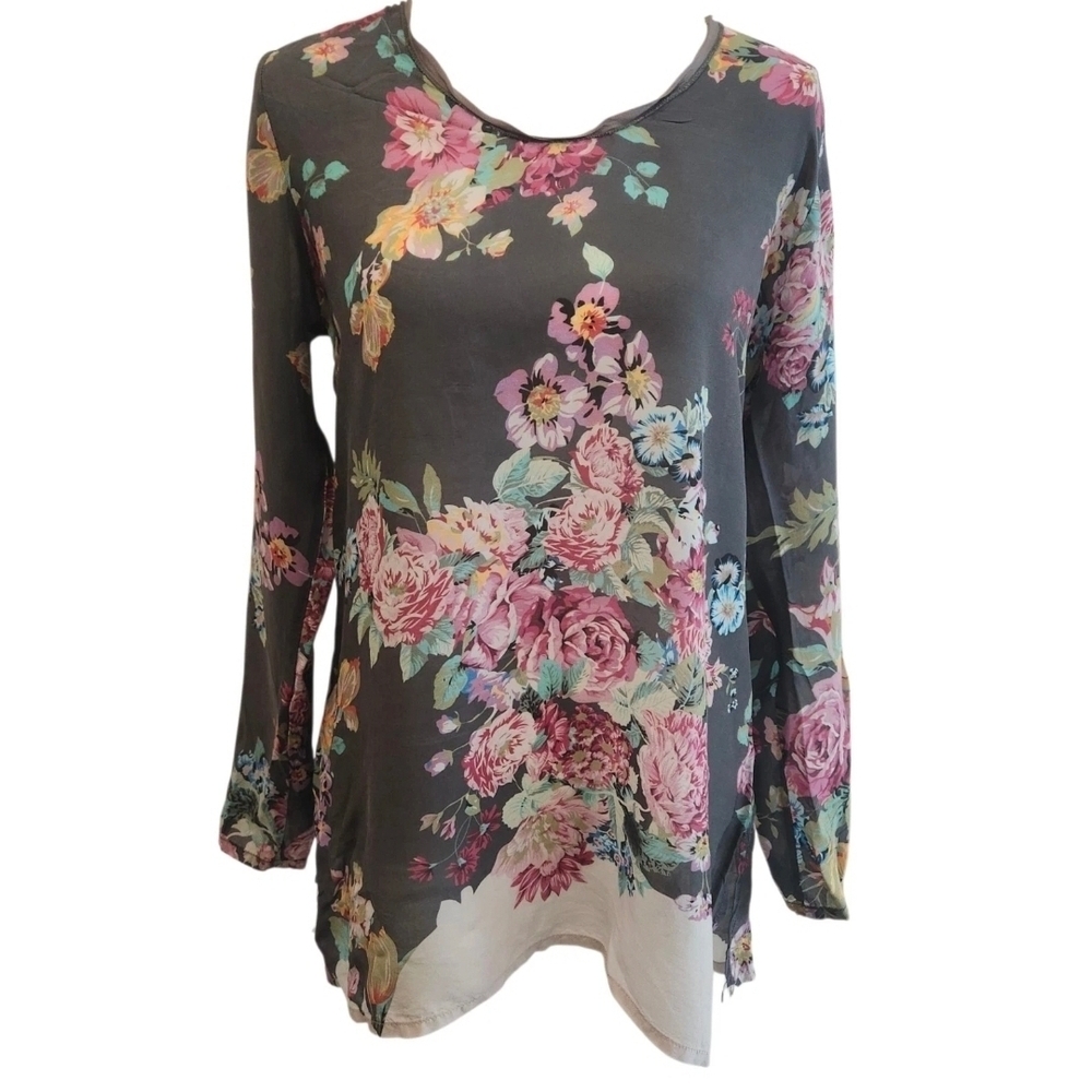 Johnny Was XS Supra Rayon Lightweight Boho Floral Scoop Neck Long Sleeve Tunic